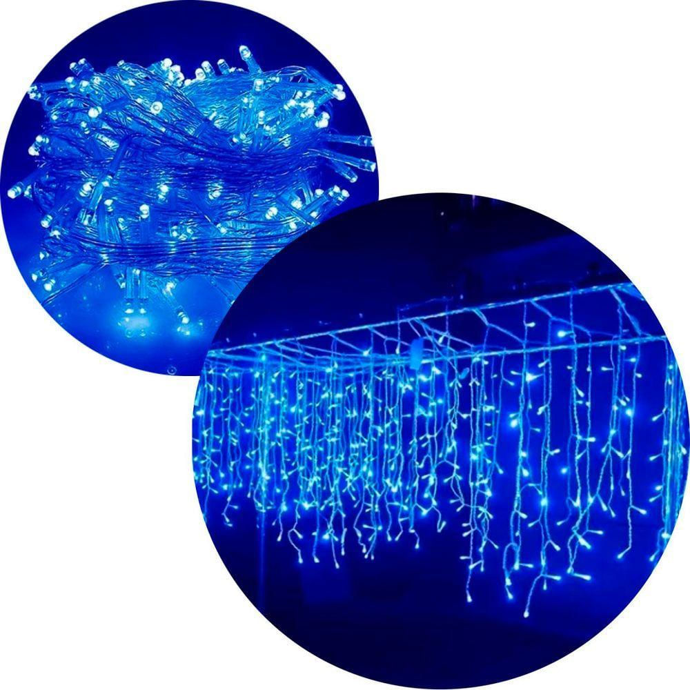 Cascata Pisca 320 Leds Azul Natal Fio Branco De 3x2m E 220v