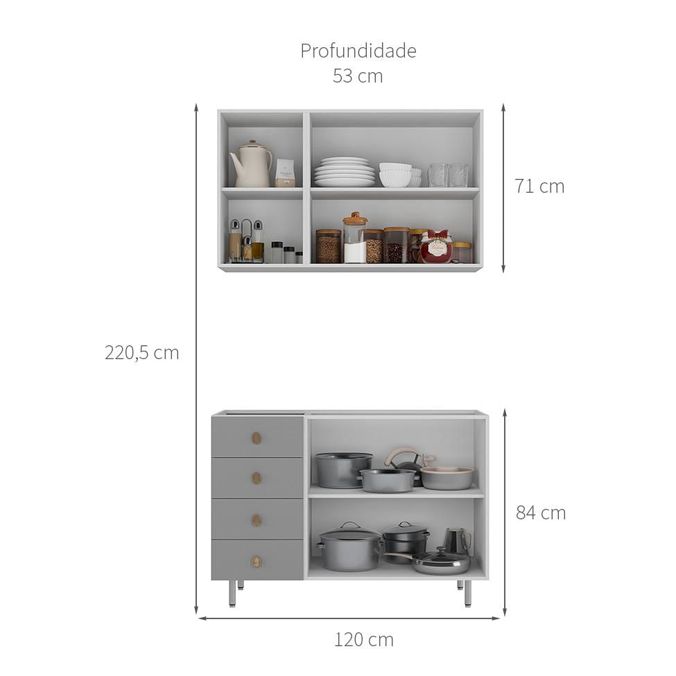 Cozinha Compacta Maranello 100% MDF 5 PT 4 GV Cinza