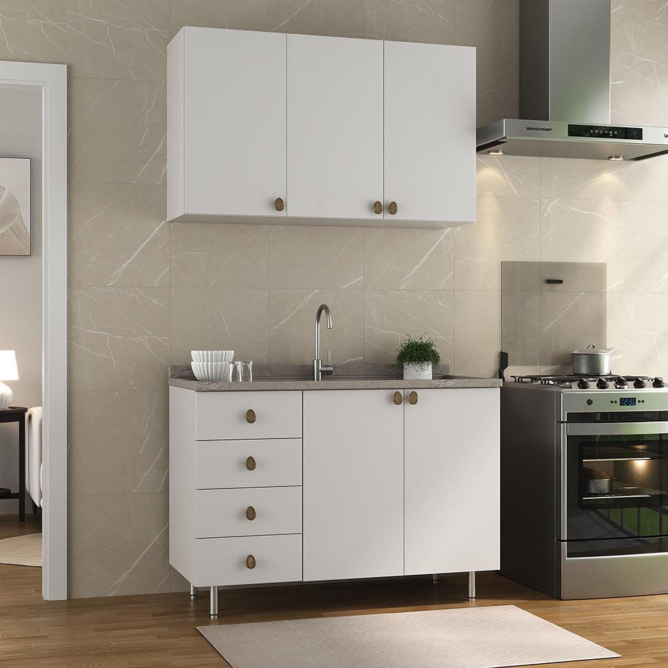 Cozinha Compacta Maranello 100% MDF 5 PT 4 GV Branco