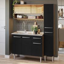 Armário De Cozinha Compacta 137cm Com Pia Rustic/preto Emilly Madesa 10 Rustic/preto