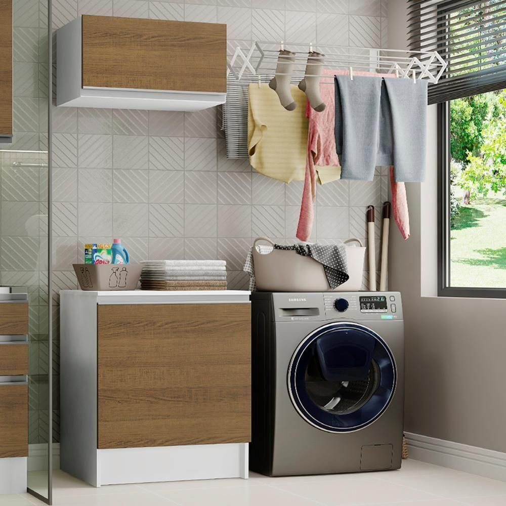 Kit Área De Serviço Madesa Topazio 60 Cm Com Armário E Balcão - Branco/rustic