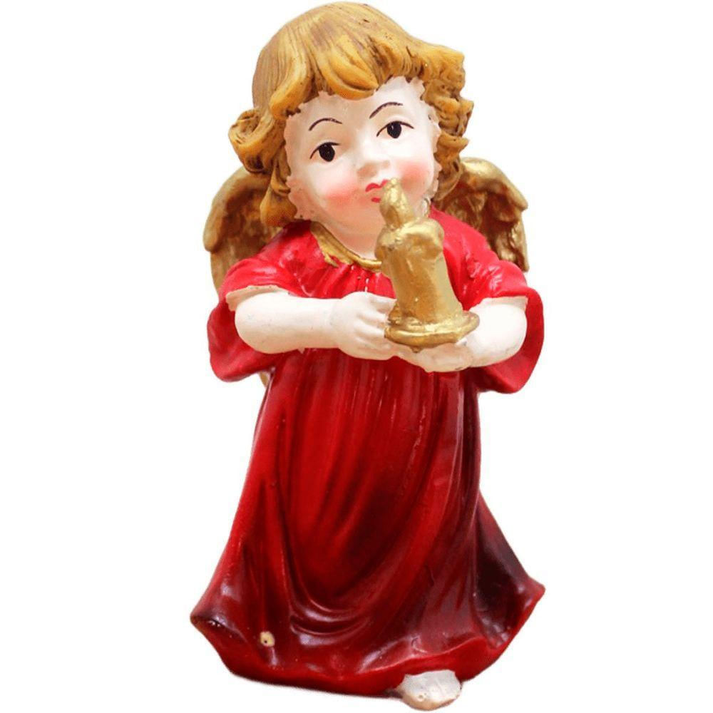 Kit Estatuetas Anjinho Anjo Vermelho Natal Em Resina De 13cm