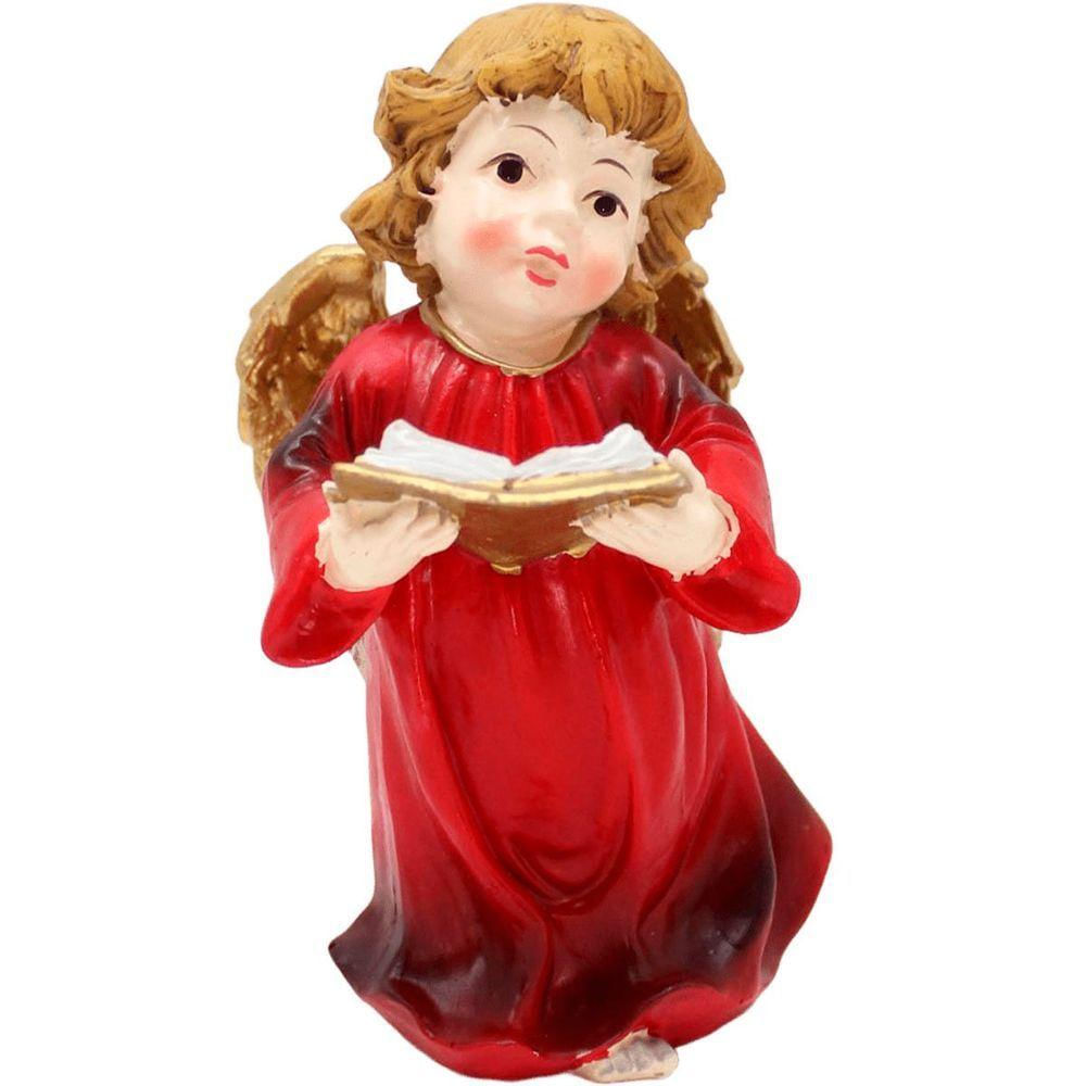 Kit Estatuetas Anjinho Anjo Vermelho Natal Em Resina De 13cm