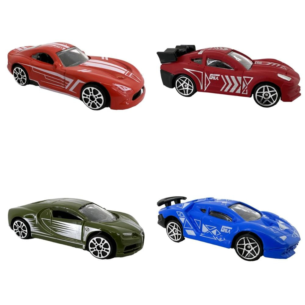 Kit c/4 Mini Veículos Die Cast Esportivo Verm+Vfos+Vde+AzBco