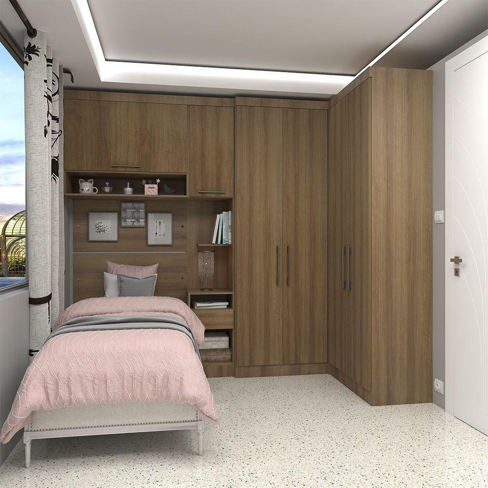 Quarto De Canto Solteiro Com Guarda Roupas Cabeceira E Mesa De Cabeceira Paris Luciane Móveis Avel