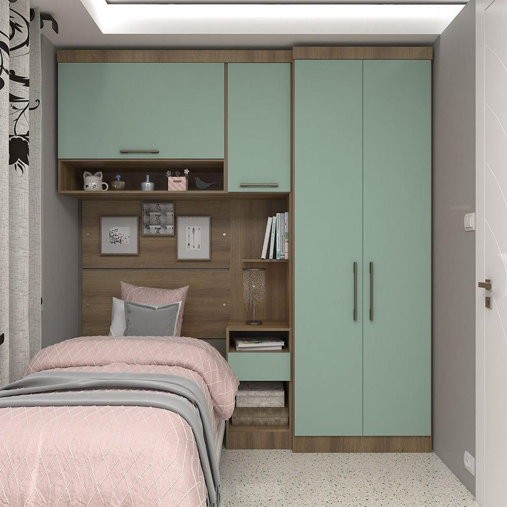 Quarto De Solteiro Com Guarda Roupas Mesa De Cabeceira E Nicho Paris Luciane Móveis Avelã Pf Com V