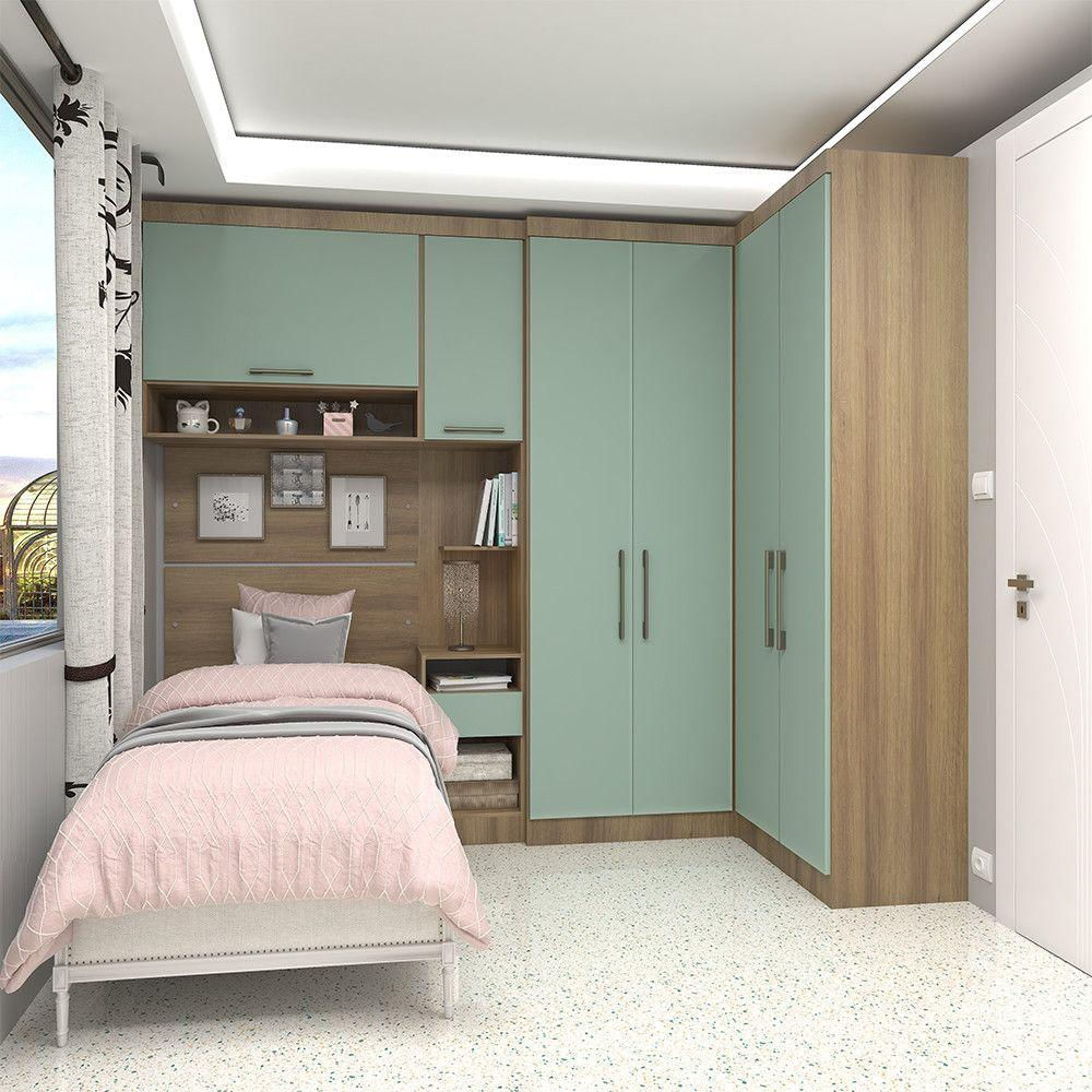 Quarto De Canto Solteiro Com Guarda Roupas Cabeceira E Mesa De Cabeceira Paris Luciane Móveis Avel