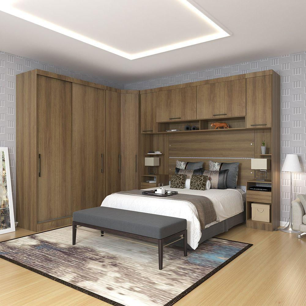 Quarto De Canto Casal Com Guarda Roupas Cabeceira E Mesas De Cabeceira Paris Luciane Móveis Avelã