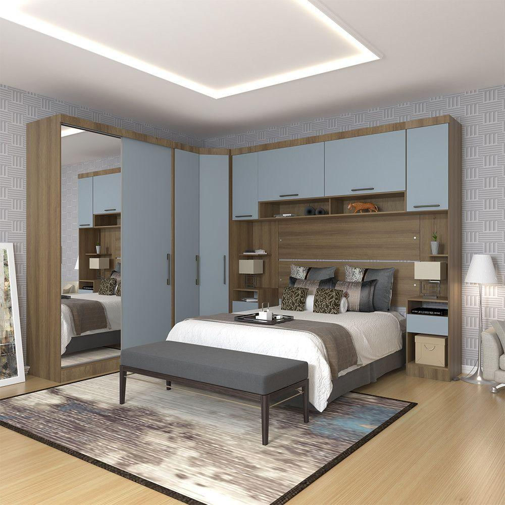 Quarto De Canto Casal Com Guarda Roupas Com Espelho E Mesas De Cabeceira Paris Luciane Móveis Avel