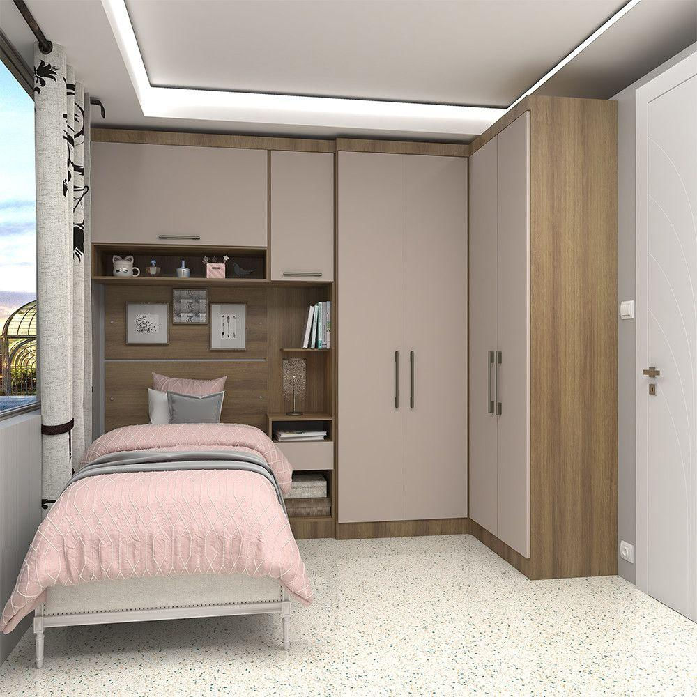 Quarto De Canto Solteiro Com Guarda Roupas Cabeceira E Mesa De Cabeceira Paris Luciane Móveis Avel