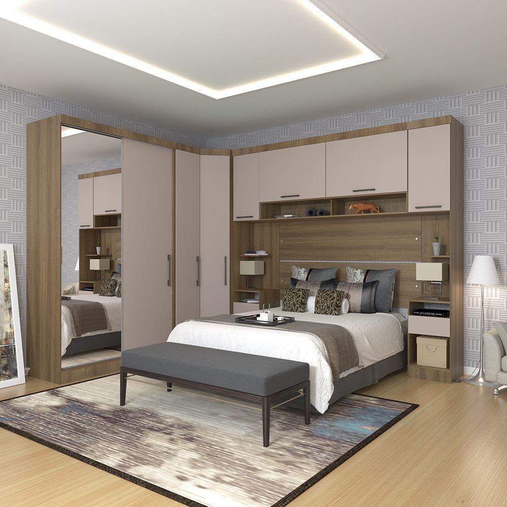 Quarto De Canto Casal Com Guarda Roupas Com Espelho E Mesas De Cabeceira Paris Luciane Móveis Avel