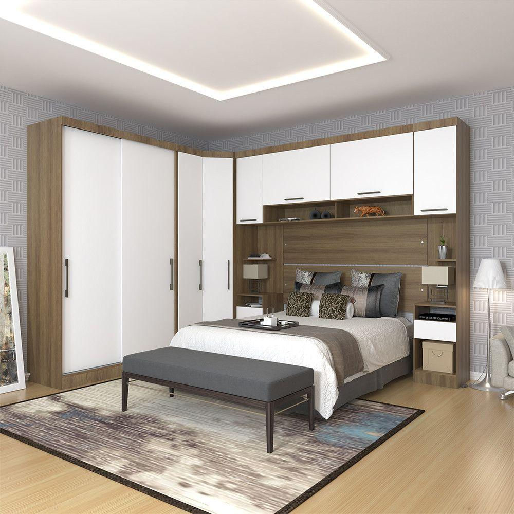Quarto De Canto Casal Com Guarda Roupas Cabeceira E Mesas De Cabeceira Paris Luciane Móveis Avelã