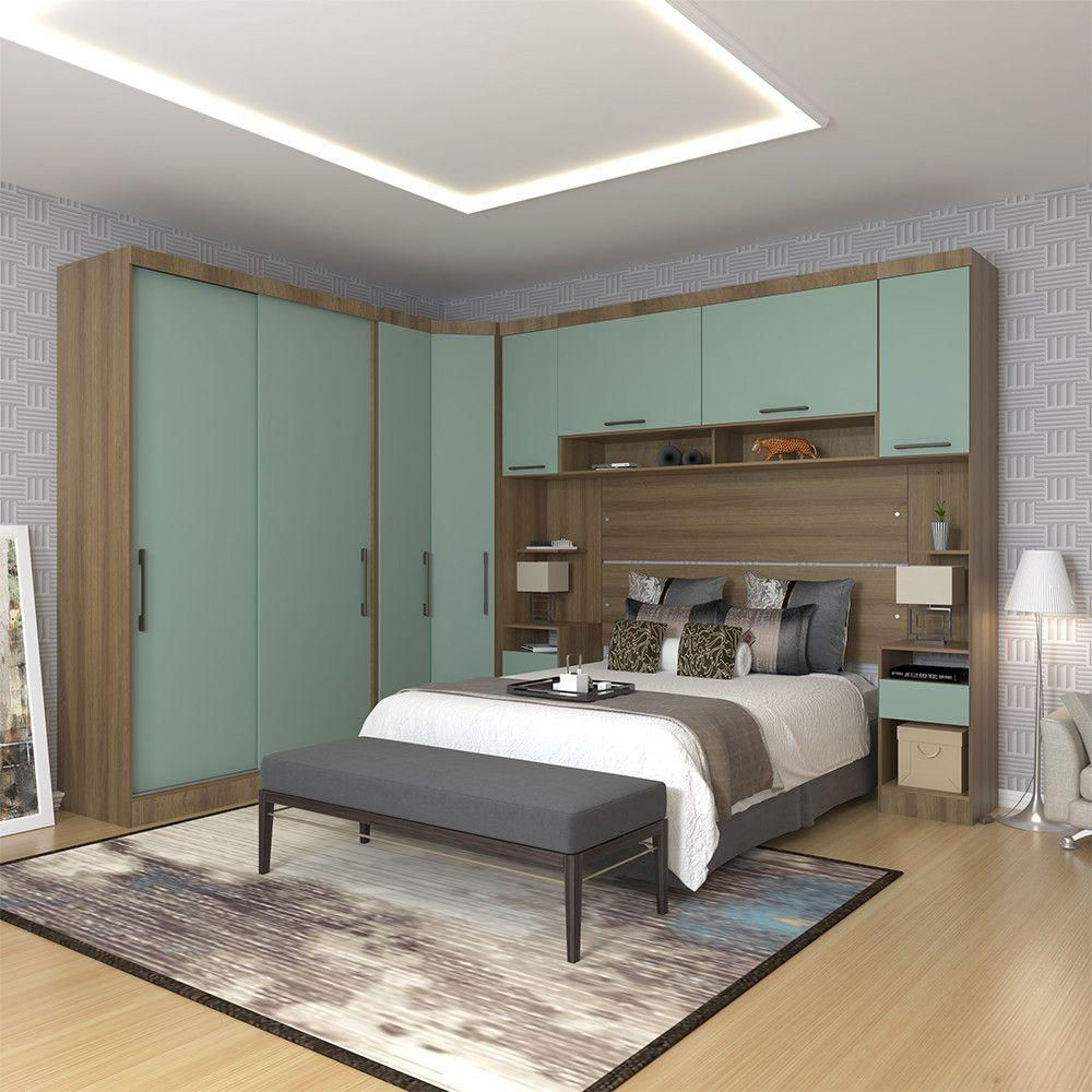 Quarto De Canto Casal Com Guarda Roupas Cabeceira E Mesas De Cabeceira Paris Luciane Móveis Avelã