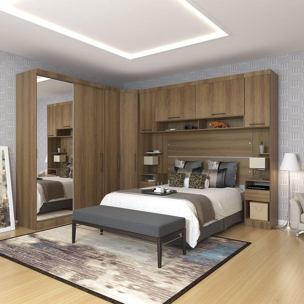 Quarto De Canto Casal Com Guarda Roupas Com Espelho E Mesas De Cabeceira Paris Luciane Móveis Avel