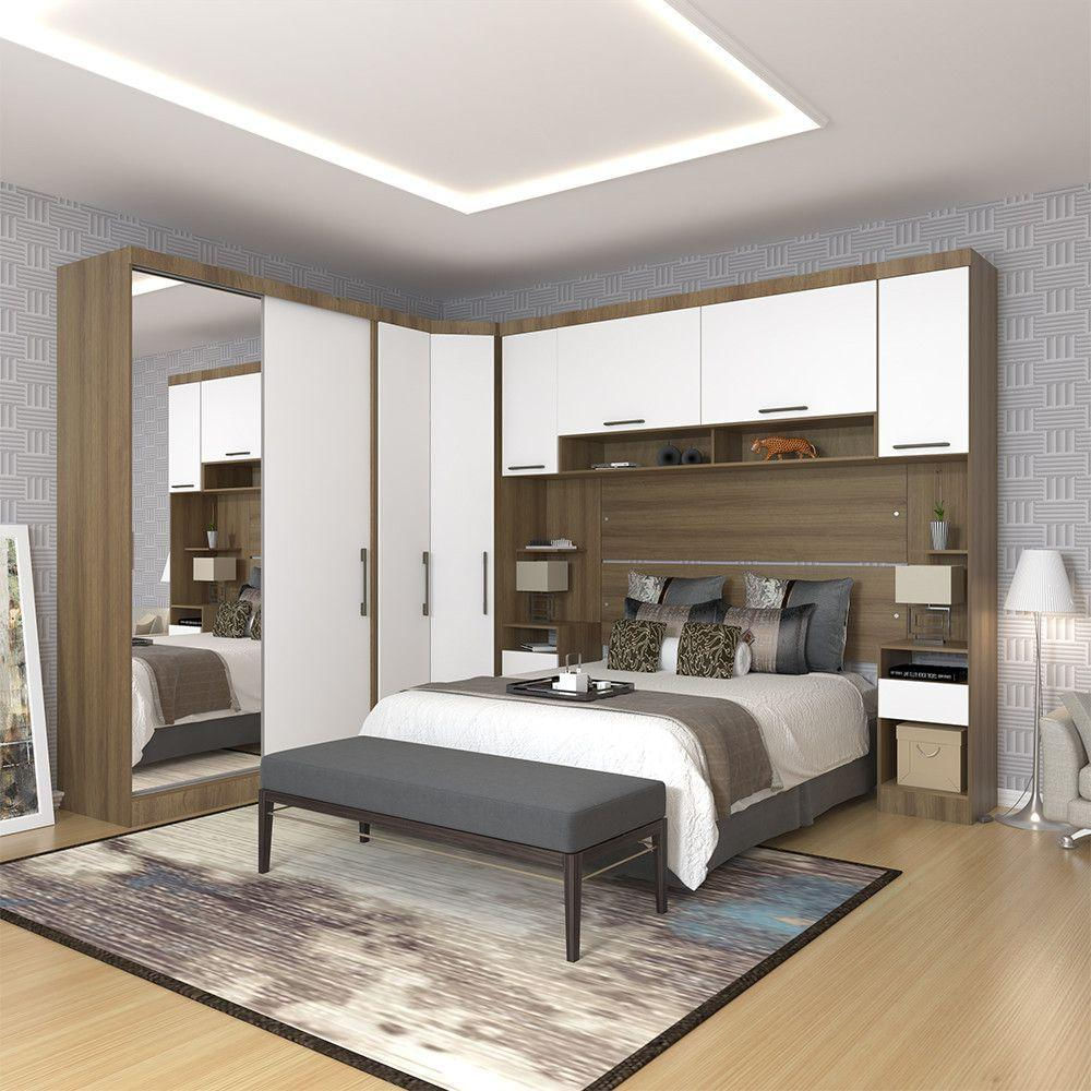 Quarto De Canto Casal Com Guarda Roupas Com Espelho E Mesas De Cabeceira Paris Luciane Móveis Avel