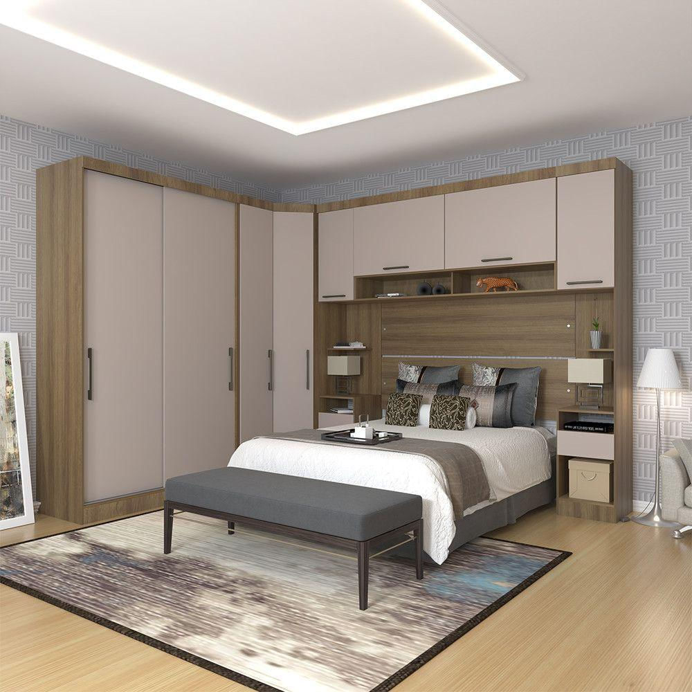Quarto De Canto Casal Com Guarda Roupas Cabeceira E Mesas De Cabeceira Paris Luciane Móveis Avelã