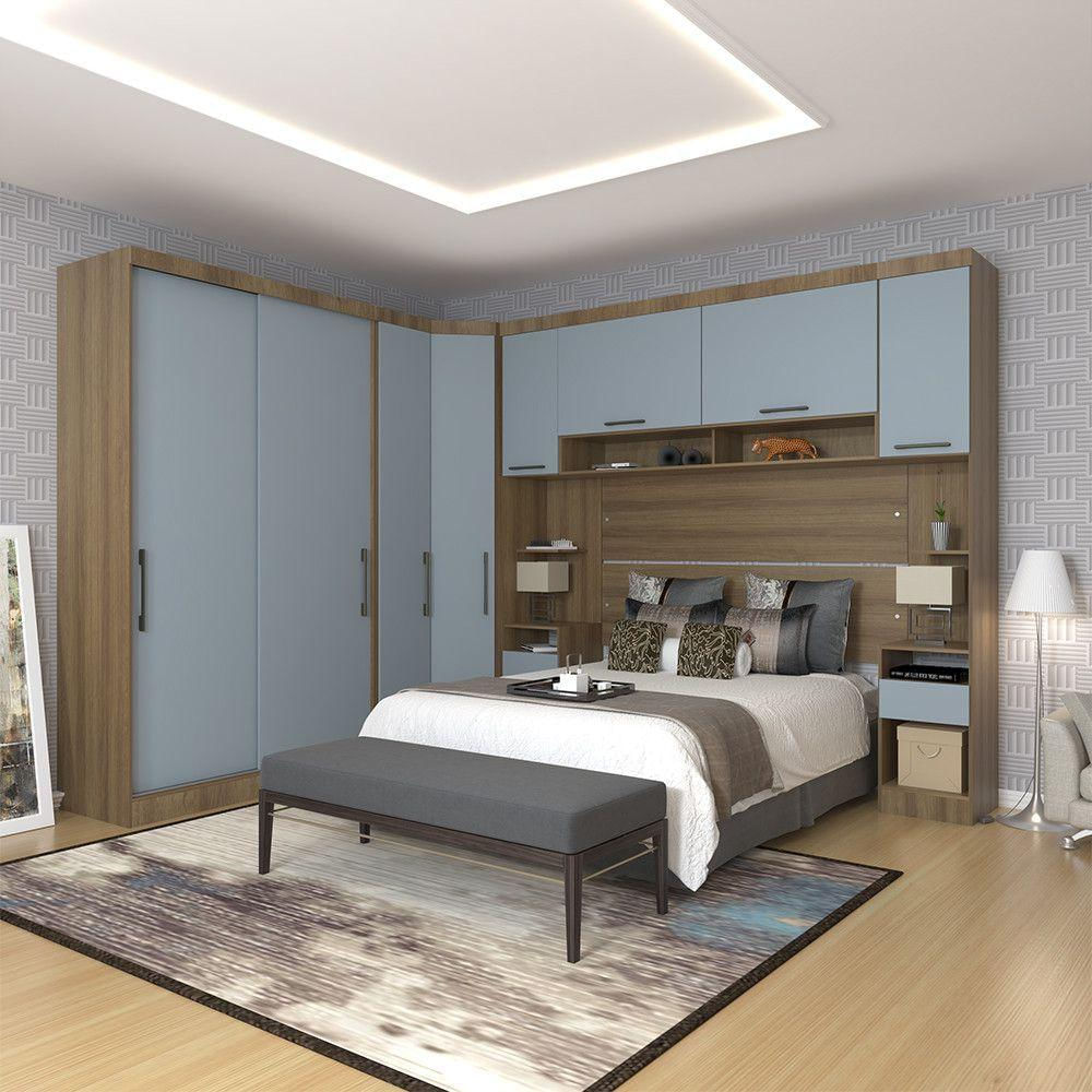 Quarto De Canto Casal Com Guarda Roupas Cabeceira E Mesas De Cabeceira Paris Luciane Móveis Avelã