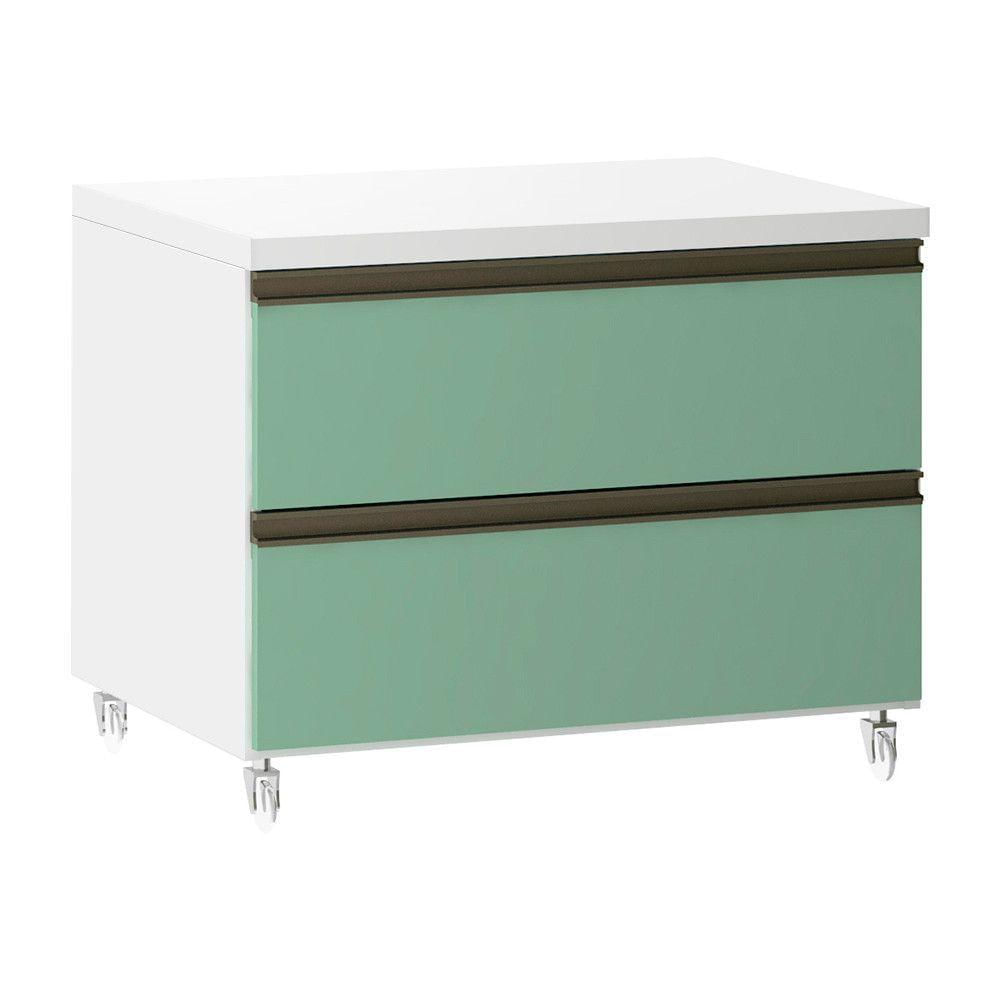 Mesa De Cabeceira 2 Gavetas 60,5cm Branco C/Verde