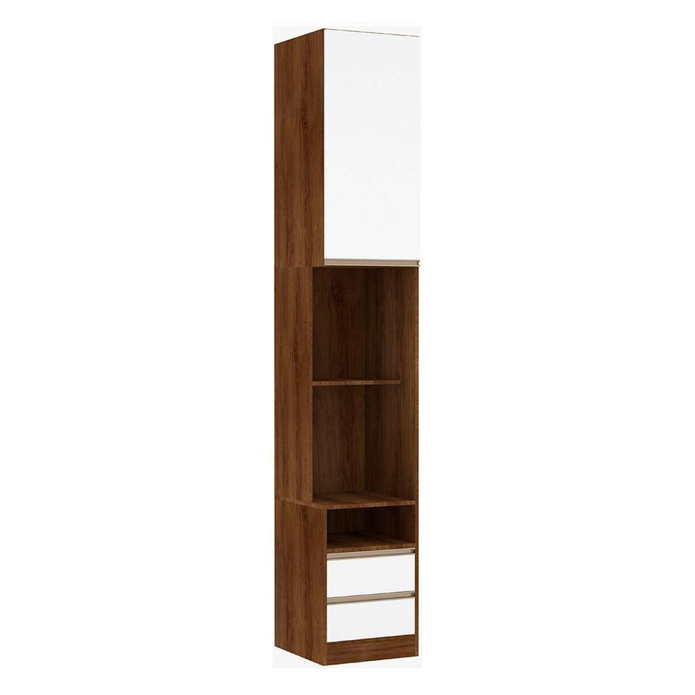 Mesa De Cabeceira Alta 1 Porta 40cm Nogueira C/Branco
