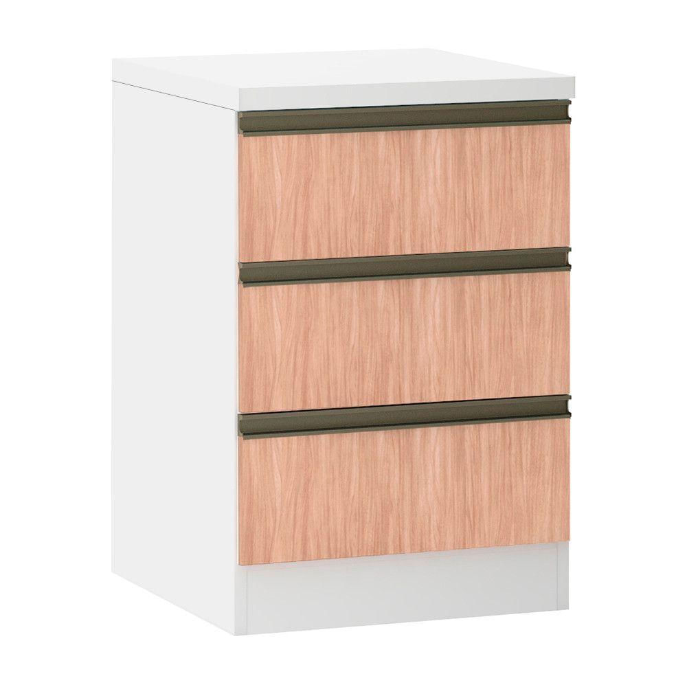 Mesa De Cabeceira 3 Gavetas 40cm Branco C/Cumaru