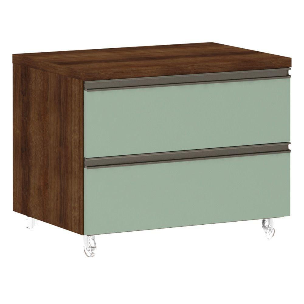 Mesa De Cabeceira 2 Gavetas 60,5cm Nogueira C/Verde