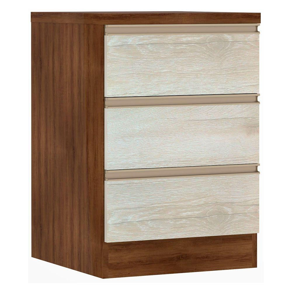 Mesa De Cabeceira 3 Gavetas 40Cm Estrutura Dourado Prime Plu