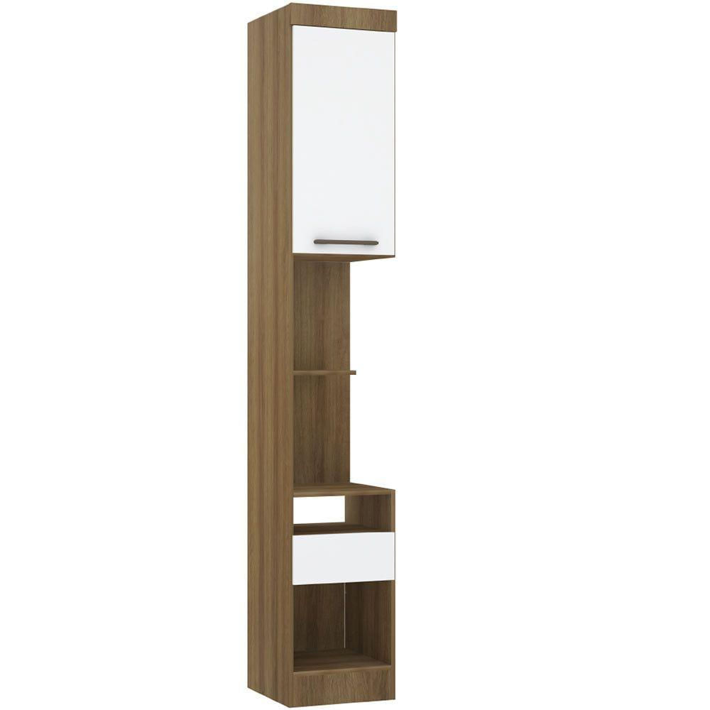 Mesa De Cabeceira Alta 38cm 1 Porta E 1 Gaveta Paris Luciane Móveis Avelã Pf Com Branco Pf