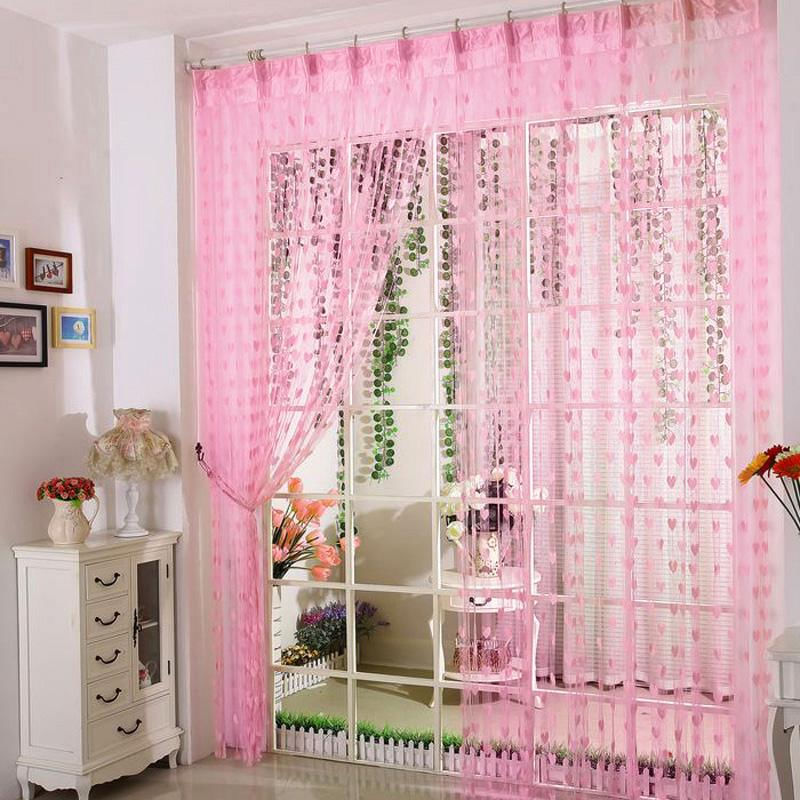 Cortinas Transparentes em Forma de Coração 100*200Cm para Sala e Quarto vermelho vinho