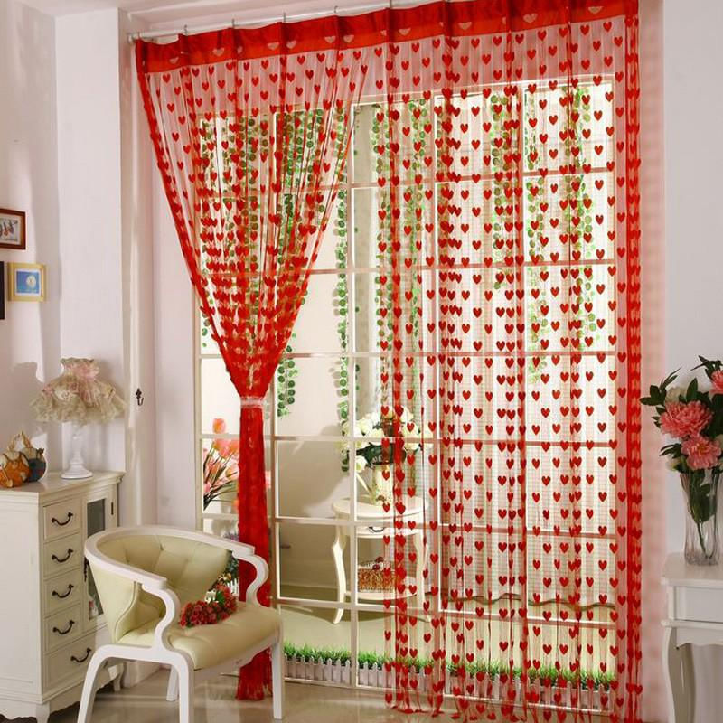 Cortinas Transparentes em Forma de Coração 100*200Cm para Sala e Quarto vermelho vinho