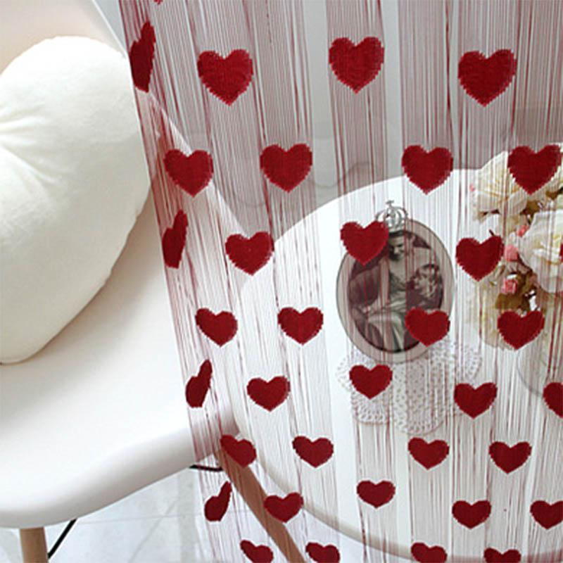 Cortinas Transparentes em Forma de Coração 100*200Cm para Sala e Quarto vermelho vinho