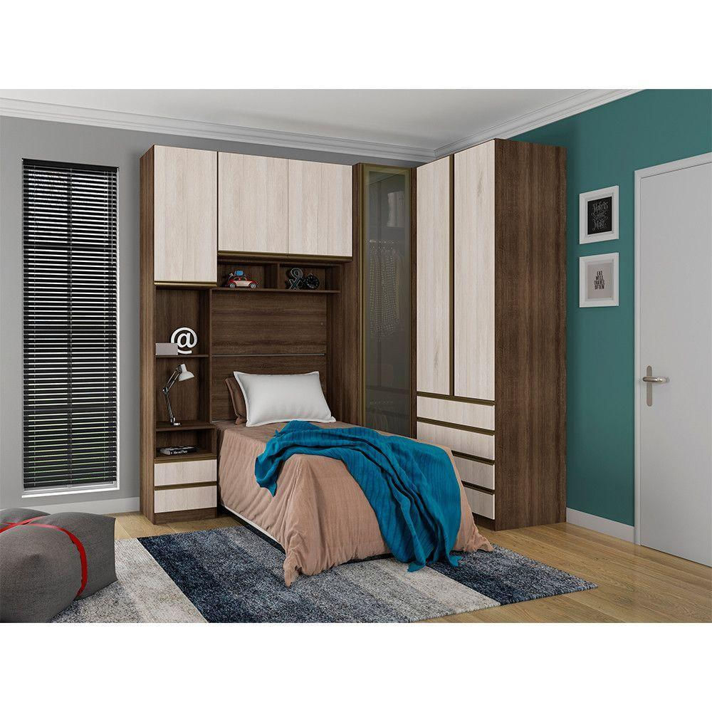 Guarda Roupa Solteiro De Canto Dourado C/ Legno Crema Prime