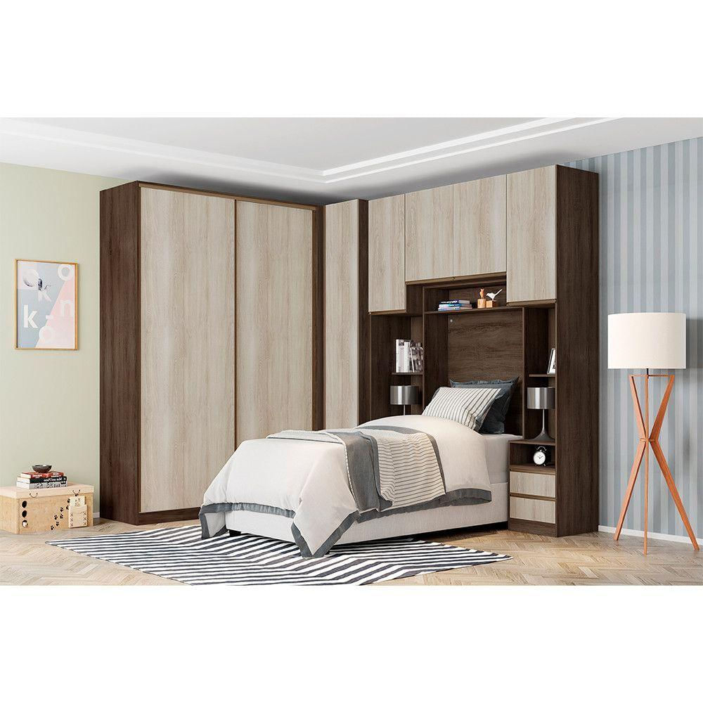 Guarda Roupa Solteiro De Canto Dourado C/ Legno Crema Prime
