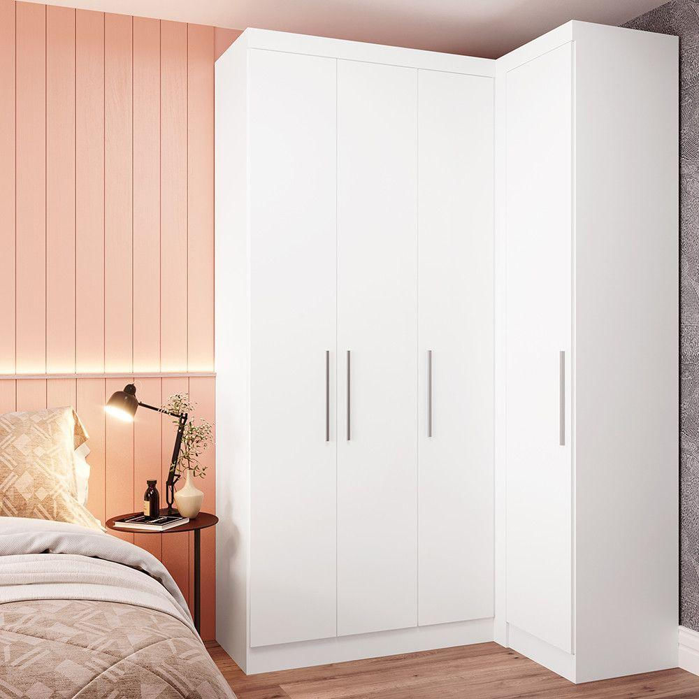 Guarda Roupas Modulado De Canto Reto 2 Peças Com 4 Portas Alpes Móveis Branco Pf Com Branco Pf