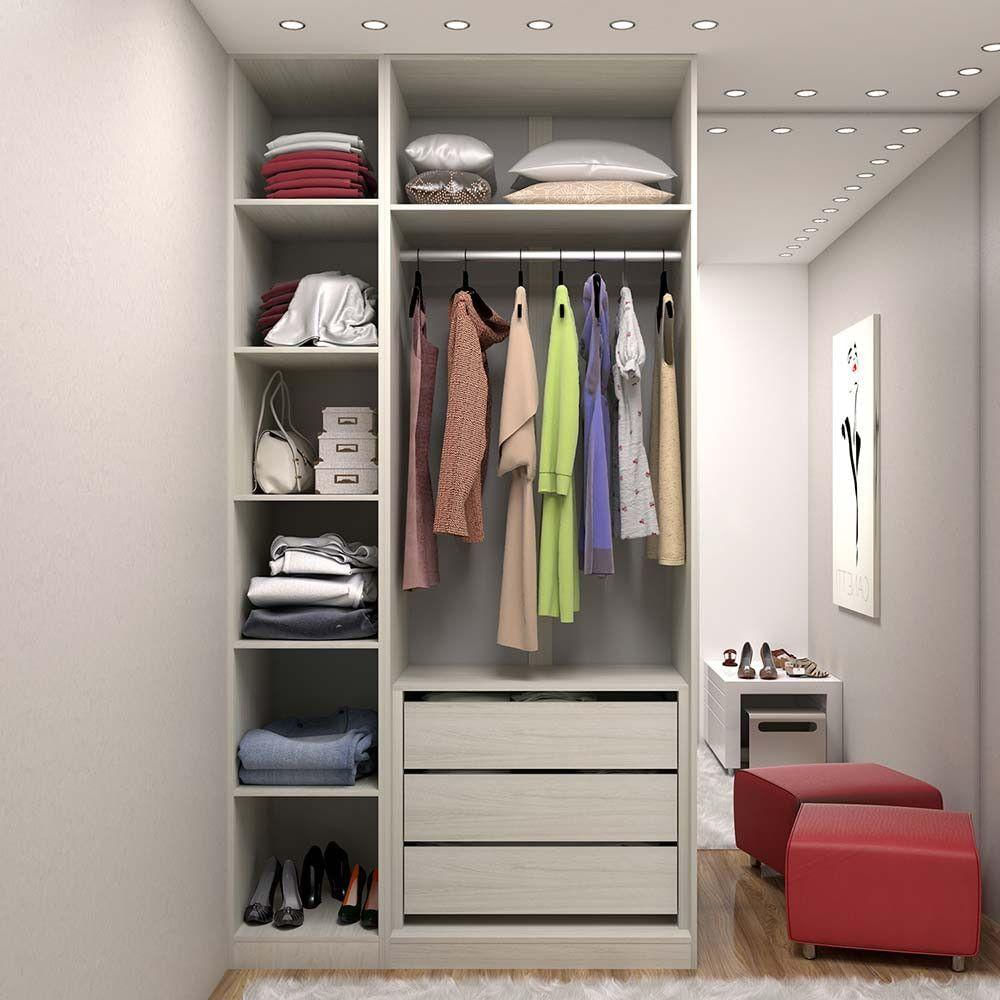 Guarda Roupa Sem Porta, 3 Gavetas, 1 Cabideiro Legno Crema