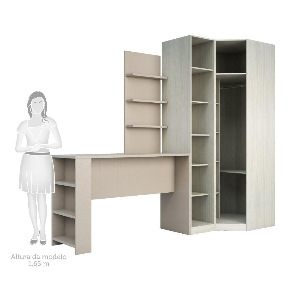 Guarda Roupa Prateleiras E Bancada Com Painel Crema Com Connect