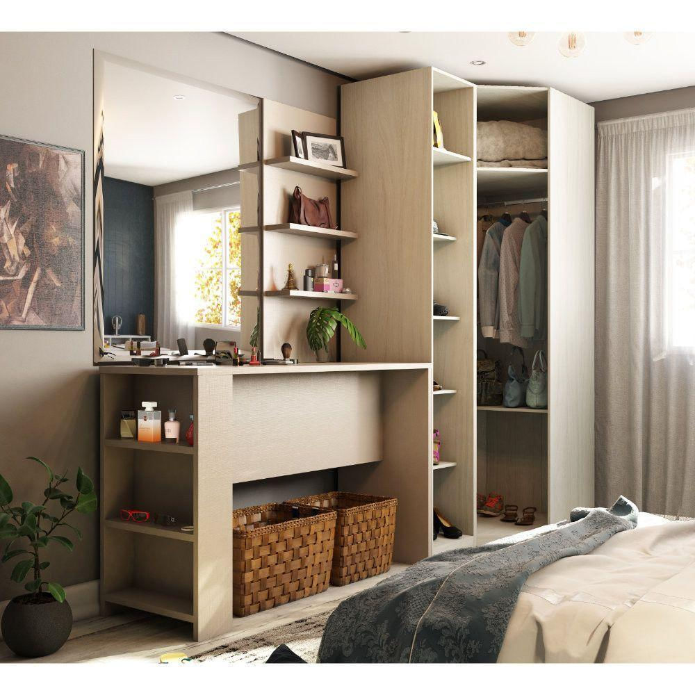 Guarda Roupa Prateleiras E Bancada Com Painel Crema Com Connect