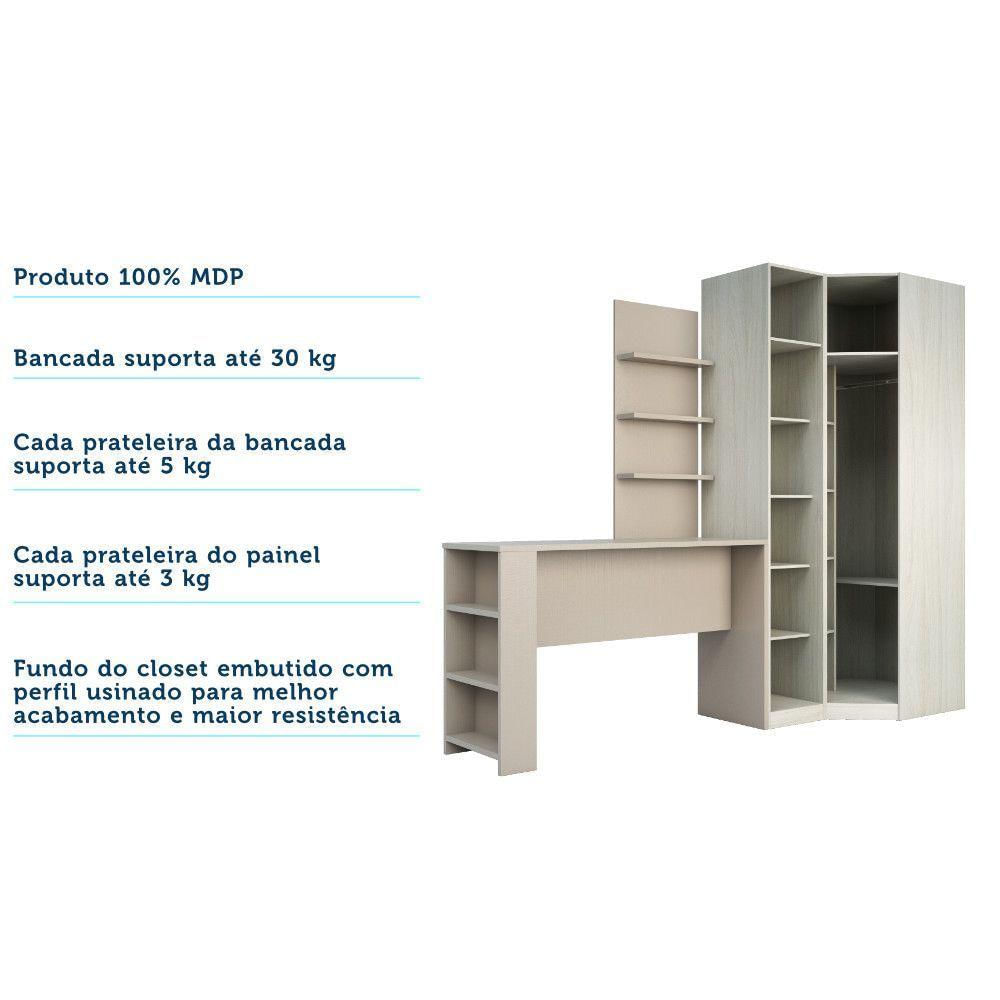 Guarda Roupa Prateleiras E Bancada Com Painel Crema Com Connect
