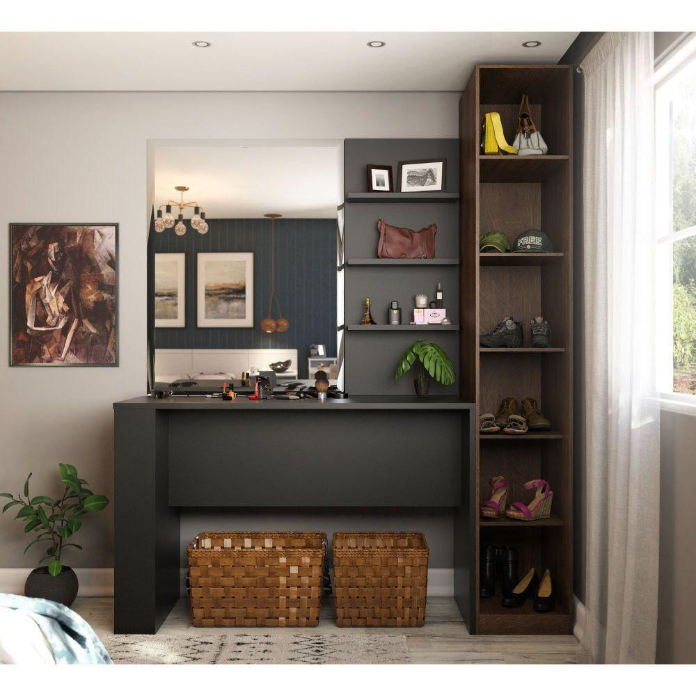 Guarda Roupa Com E Bancada Com Painel Dourado Com Preto Txt