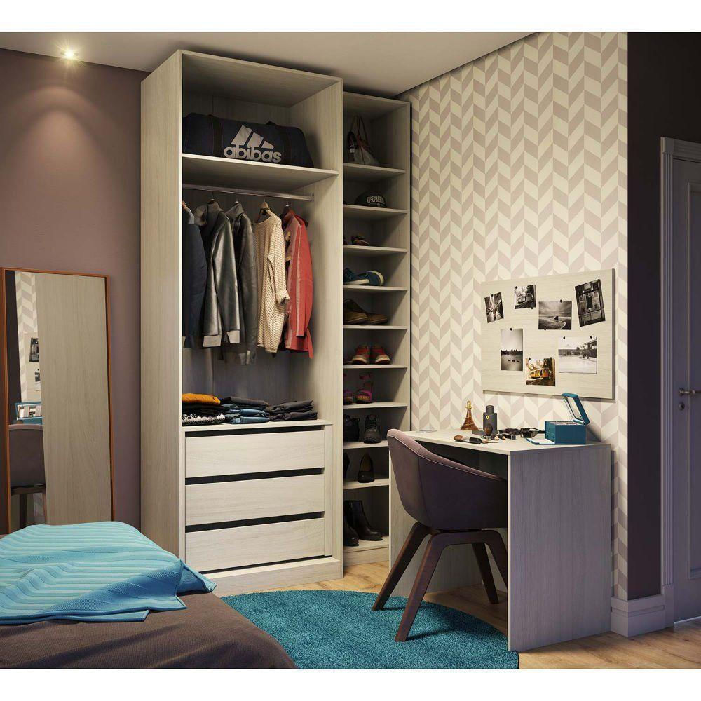 Guarda Roupa 3 Peças Com Escrivaninha, Sapateira, Crema