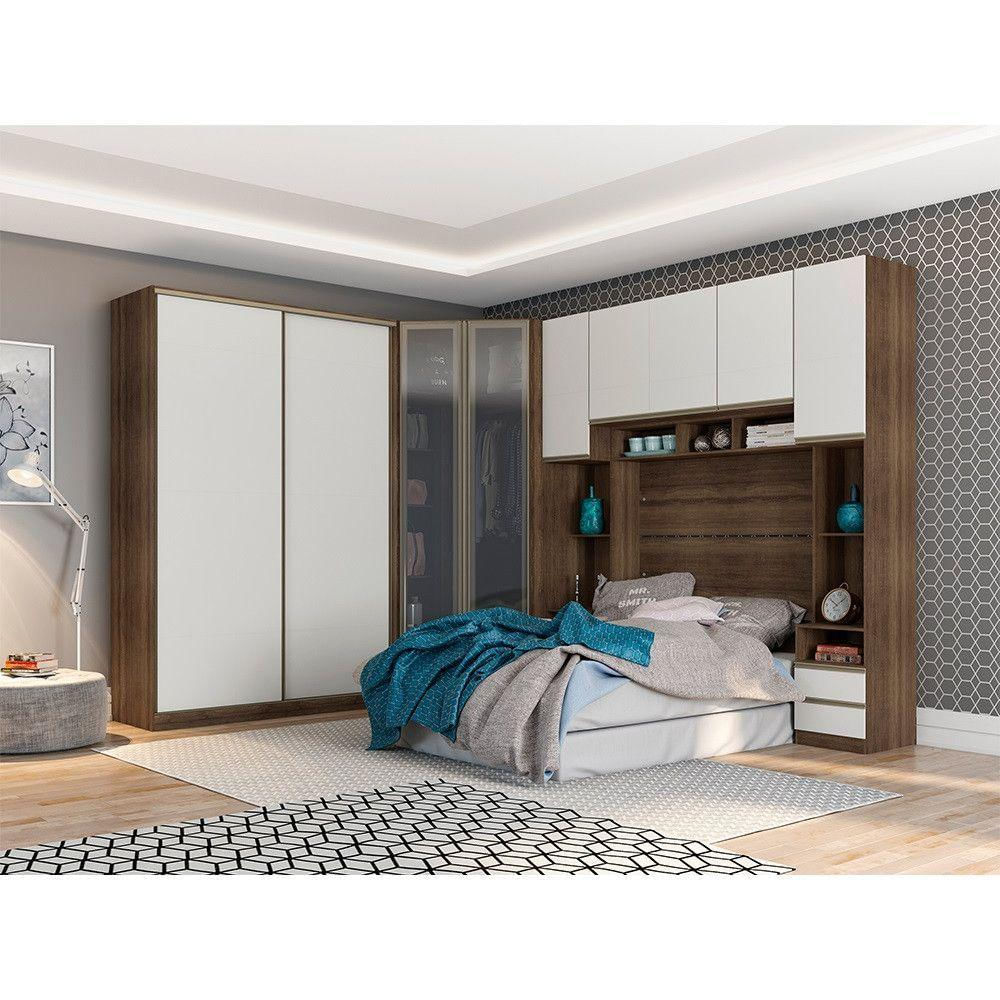 Guarda Roupa Com Nogueira Dourado Branco Mat