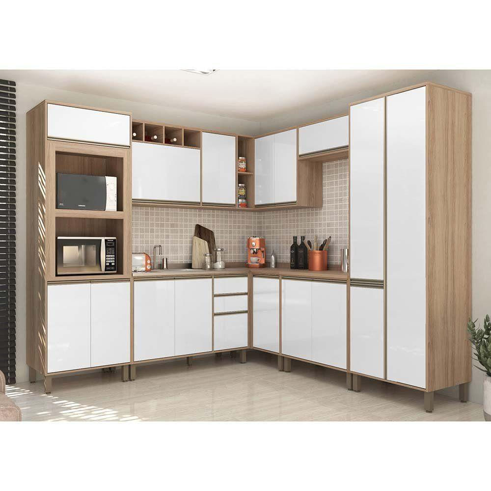 Cozinha 8 Pçs Com Armário E Balcão Mel Vanilla Com Branco