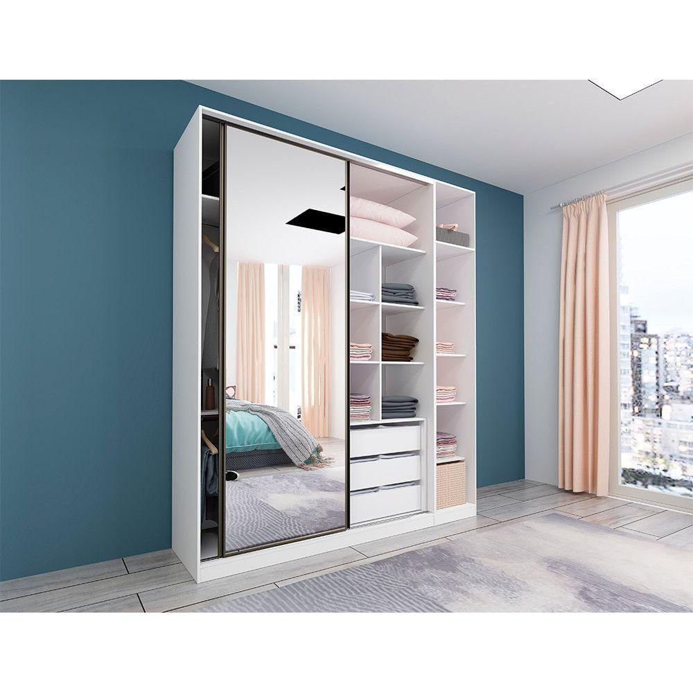 Guarda Roupa Closet, 3 Gavetas, 2 Cabideiros Branco Branco