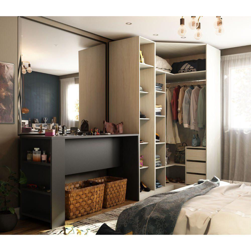 Guarda Roupa 3 Gavetas, Cabideiro E Bancada Crema Com PTx