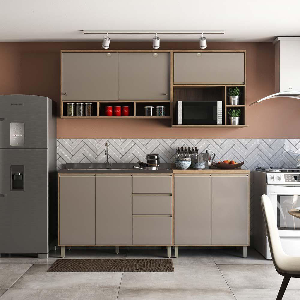 Cozinha 4 Pçs Armários Balcões E Nicho Mel Vanilla C/Graff