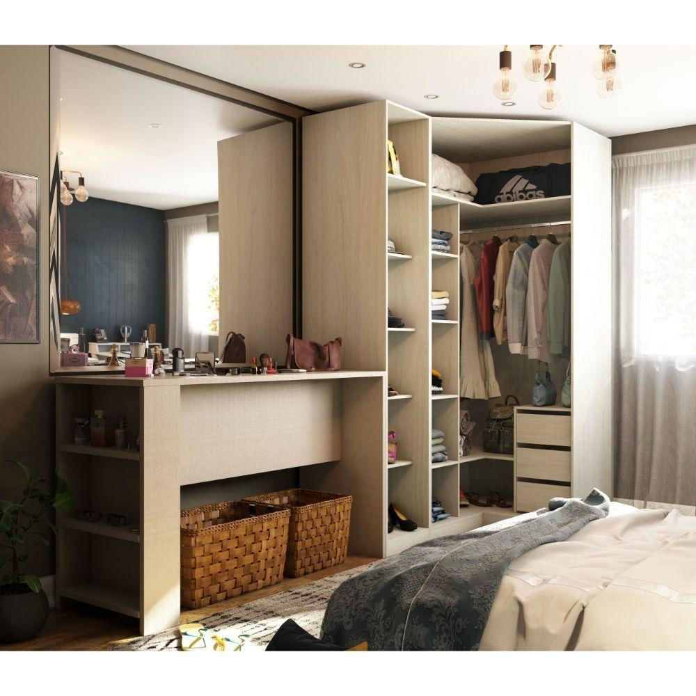 Guarda Roupa Cabideiro E Bancada Crema Com Connect