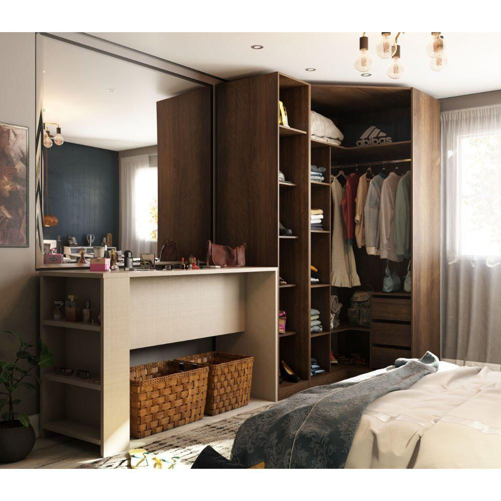 Guarda Roupa Cabideiro E Bancada Dourado Com Connect