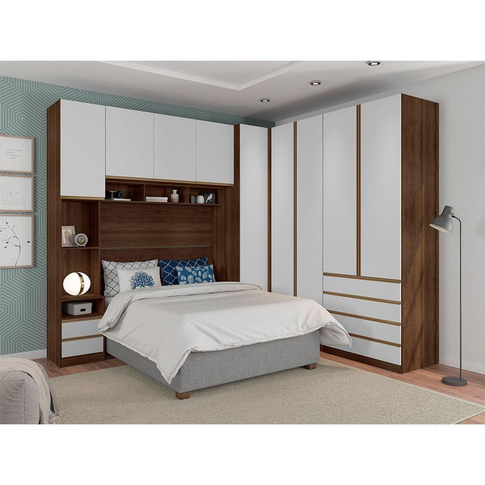 Guarda Roupa 9 Portas 6 Gavetas Nogueira Dourado Branco