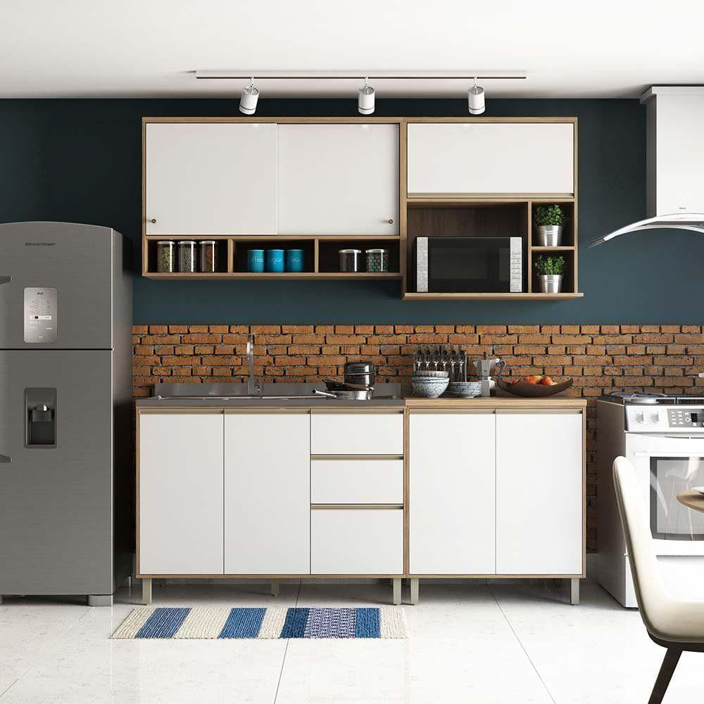 Cozinha 4 Pçs Armários Balcões E Nicho Mel Vanilla C/Branco