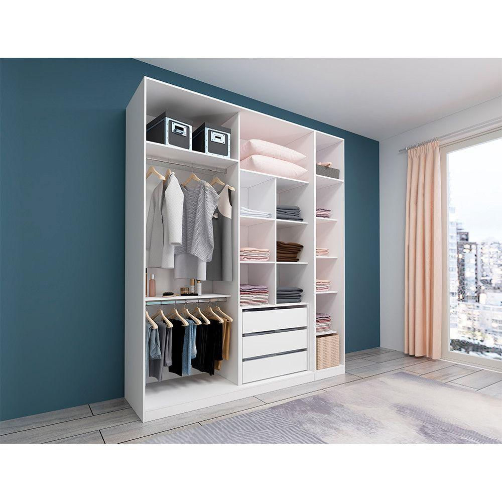 Guarda Roupa 2 Peças, 3 Gavetas, 2 Cabideiros Branco Branco