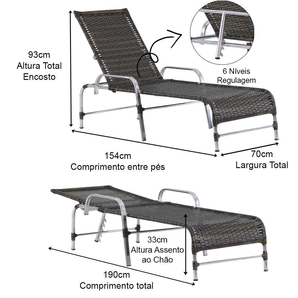 Kit 2 Espreguiçadeiras Catar Em Alumínio Trama Original Pedra Ferro